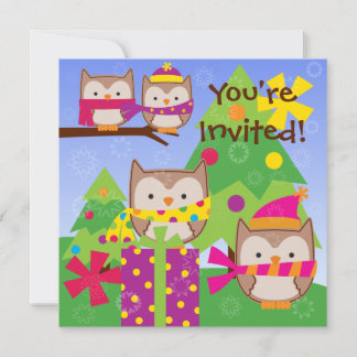 Invitación de cumpleaños de Navidad para búhos de