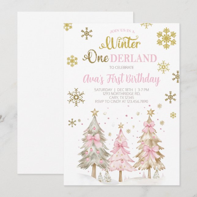 Invitación de cumpleaños de Navidad para niña Wint (Anverso / Reverso)