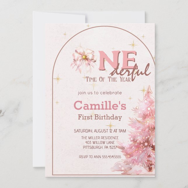 Invitación de cumpleaños de navidades de árbol ros (Anverso)