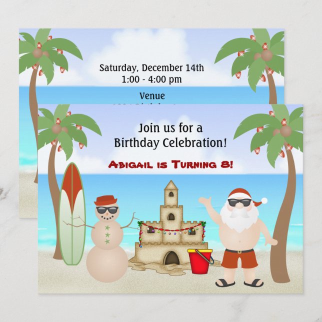 Invitación de cumpleaños de Navidades de Playa Cut (Anverso / Reverso)
