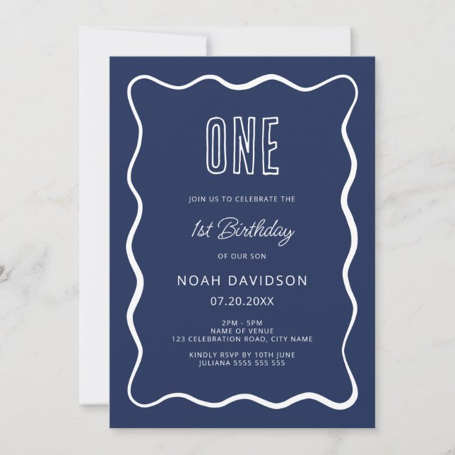 Invitación de cumpleaños de Navy Blue1st con front (Anverso)