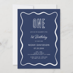 Invitación de cumpleaños de Navy Blue1st con front