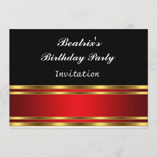 Invitación de cumpleaños de negro, rojo y dorado