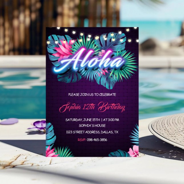 Invitación de cumpleaños de Neon Aloha (Subido por el creador)