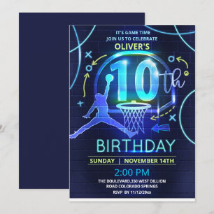Invitación de cumpleaños de Neon Basketball