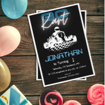 Invitación de cumpleaños de Neon Black Go-Kart