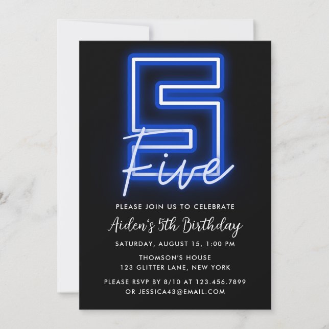 Invitación de cumpleaños de Neon Blue (Anverso)