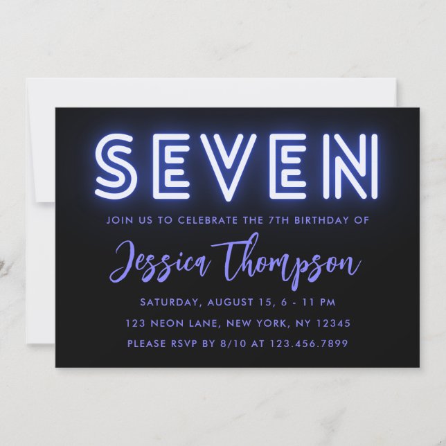 Invitación de cumpleaños de Neon Blue (Anverso)