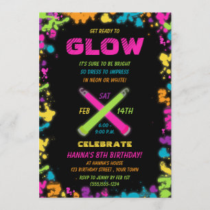 Invitación de cumpleaños de Neon Fiesta Glow