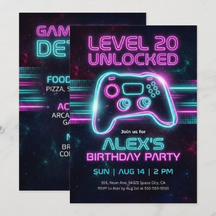 Invitación de cumpleaños de Neon Gamer para chico 