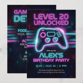 Invitación de cumpleaños de Neon Gamer para chico 