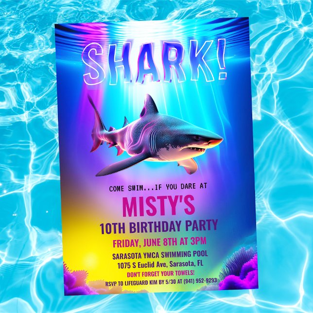 Invitación de cumpleaños de Neon Glow Shark (Subido por el creador)