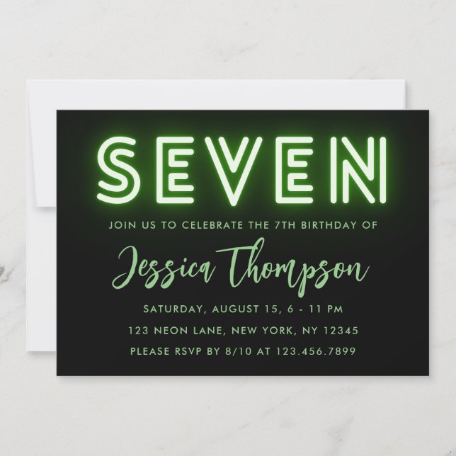 Invitación de cumpleaños de Neon Green (Anverso)
