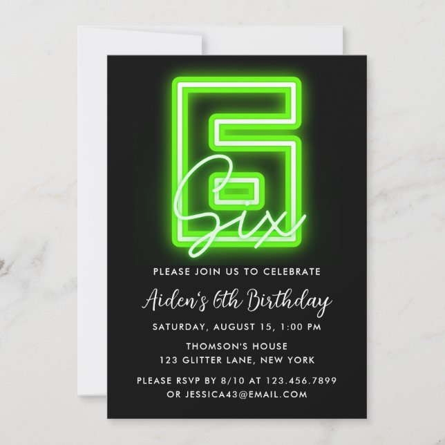 Invitación de cumpleaños de Neon Green (Anverso)