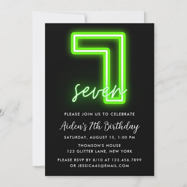 Invitación de cumpleaños de Neon Green (Anverso)
