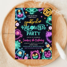 Invitación de cumpleaños de Neon Halloween Spookta