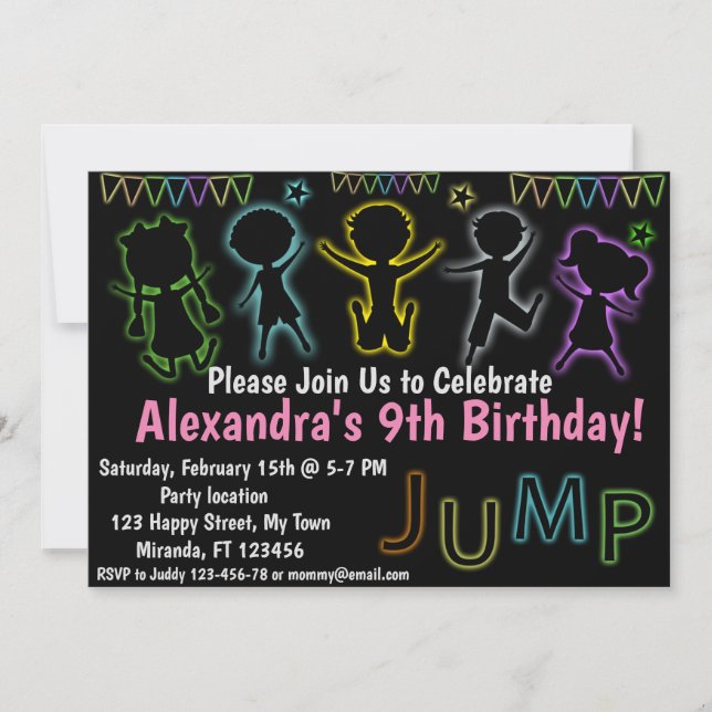 invitación de cumpleaños de Neon Jump (Anverso)