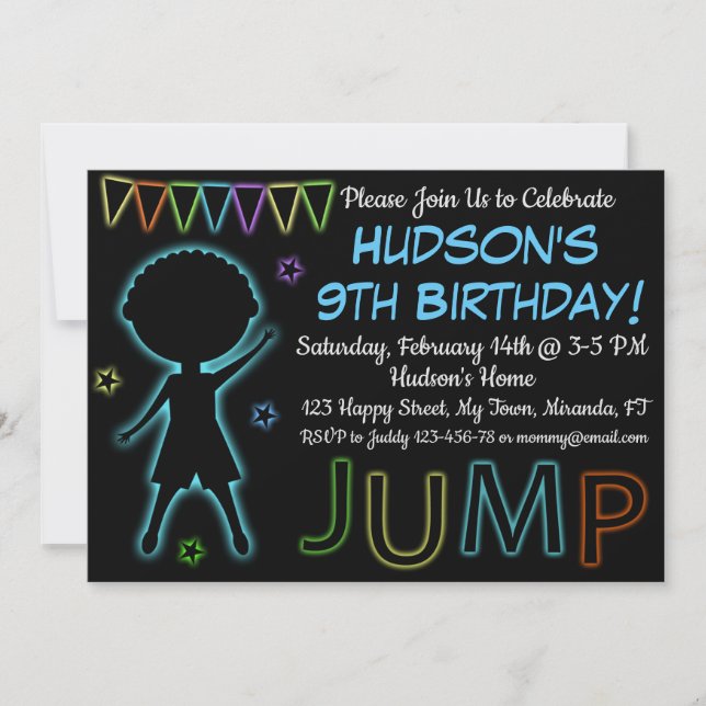 invitación de cumpleaños de Neon Jump (Anverso)