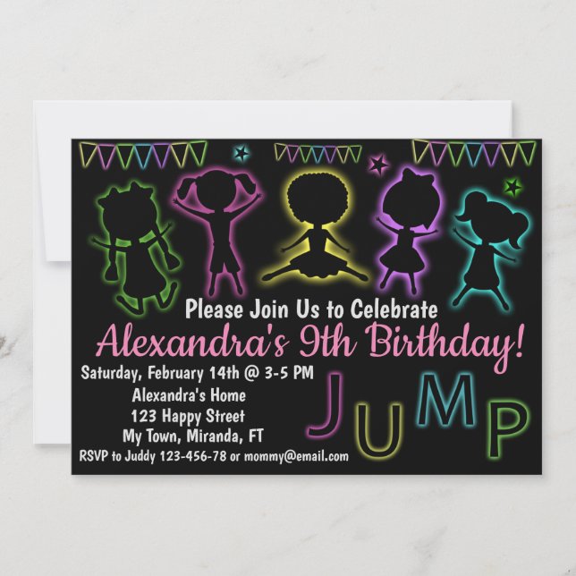 invitación de cumpleaños de Neon Jump (Anverso)