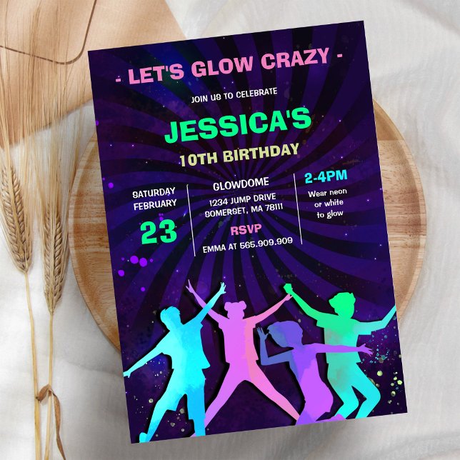 Invitación de cumpleaños de neón Let's Glow Crazy (Subido por el creador)