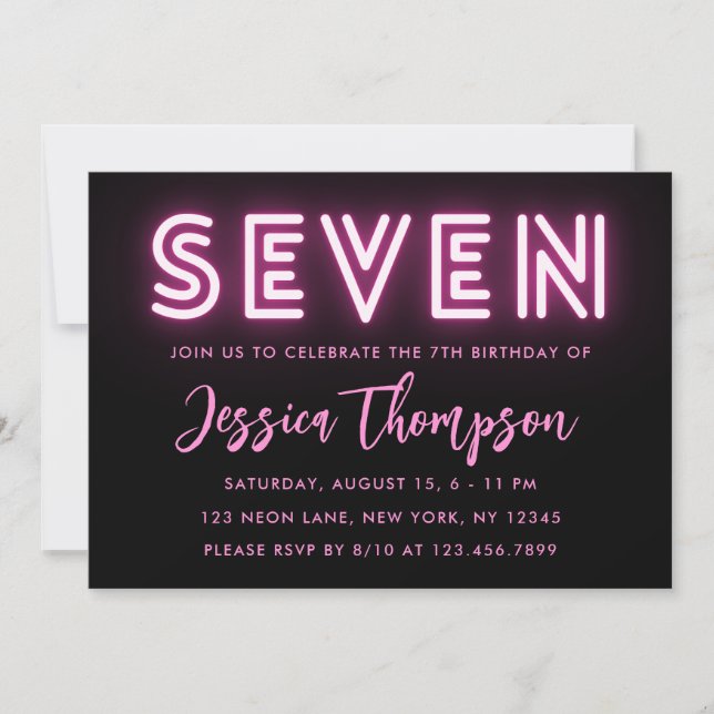 Invitación de cumpleaños de Neon Pink (Anverso)