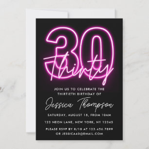 Invitación de cumpleaños de Neon Pink 30