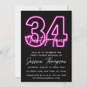 Invitación de cumpleaños de Neon Pink 34