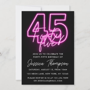 Invitación de cumpleaños de Neon Pink 45