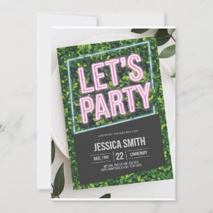 Invitación de cumpleaños de Neon Pink "Let's Fiest