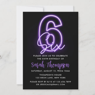 Invitación de cumpleaños de Neón Púrpura