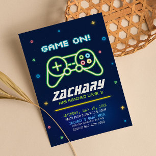 Invitación de cumpleaños de Neon Video Game Truck