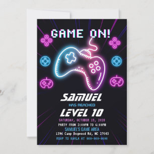 Invitación de cumpleaños de Neon Video Game Truck 
