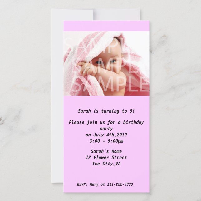invitación de cumpleaños de niña (Anverso)