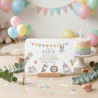 Invitación de cumpleaños de niña 1er safari de ani