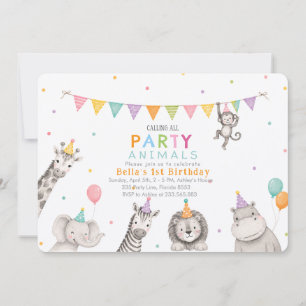 Invitación de cumpleaños de niña 1er safari de ani