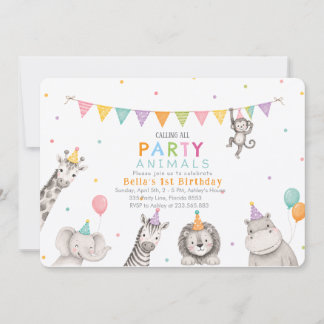 Invitación de cumpleaños de niña 1er safari de ani