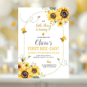 Invitación de cumpleaños de niña abeja girasol