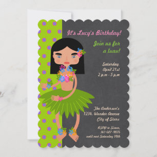 invitación de cumpleaños de niña al Luau hawaiano