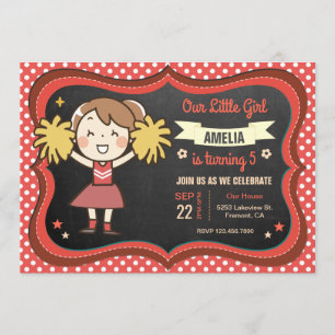 Invitación de cumpleaños de niña animada porrista