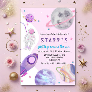INVITACIÓN DE CUMPLEAÑOS DE NIÑA ASTRONAUTA PARA C