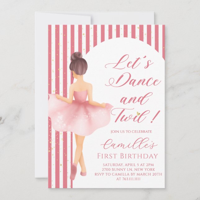 Invitación de cumpleaños de niña bailarina de ball (Anverso)