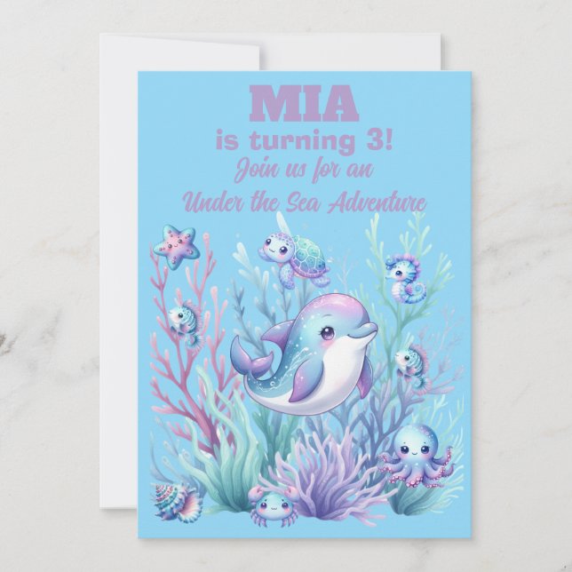 Invitación de cumpleaños de niña Bajo el Mar -Edit (Anverso)