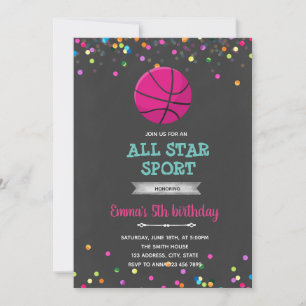 Invitación de cumpleaños de niña baloncesto
