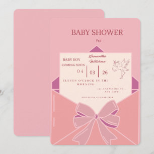 Invitación de Cumpleaños de Niña Bebé Cigüeña Rosa