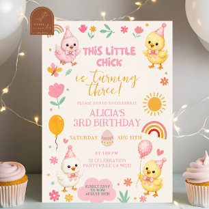Invitación de cumpleaños de niña Chick Rosa