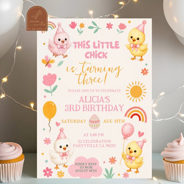 Invitación de cumpleaños de niña Chick Rosa (Subido por el creador)