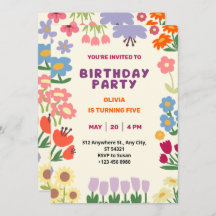 Invitación de Cumpleaños de Niña Cinco Flores de P