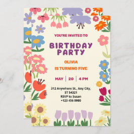 Invitación de Cumpleaños de Niña Cinco Flores de P