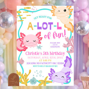 Invitación de cumpleaños de niña con ajolote paste