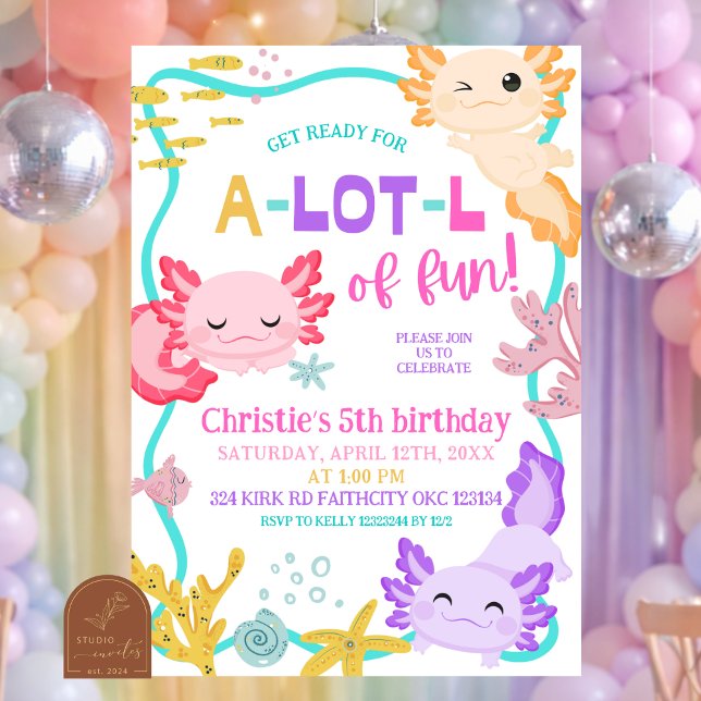 Invitación de cumpleaños de niña con ajolote paste (Subido por el creador)